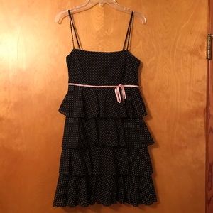 Black/white polka dot, strap, multi ruffle dress